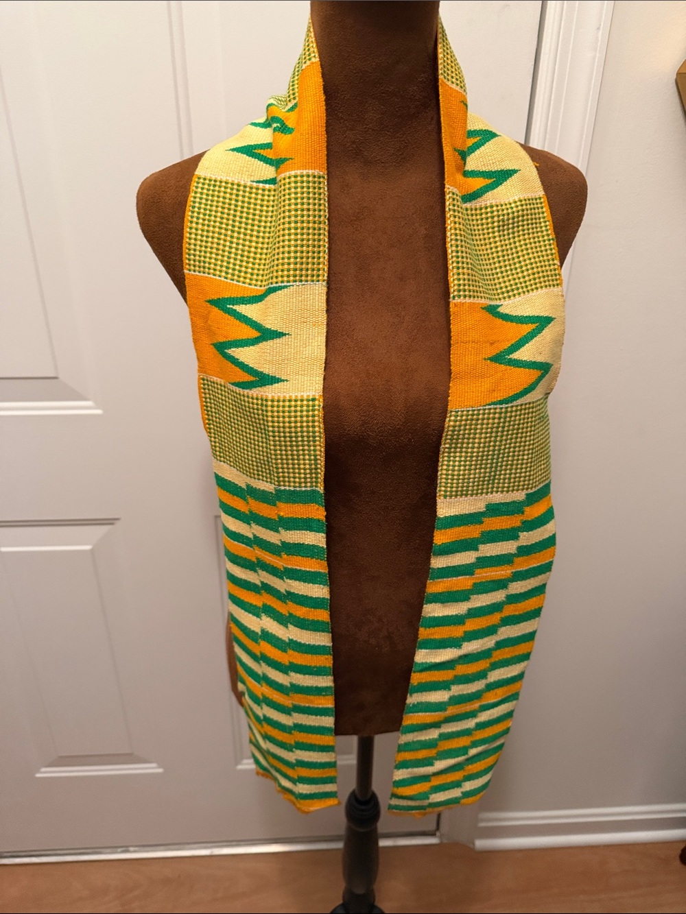 Handwoven African stole Green and Yellow Patterned Scarf